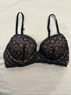aerie Black Lace Bra with Nude Underlay